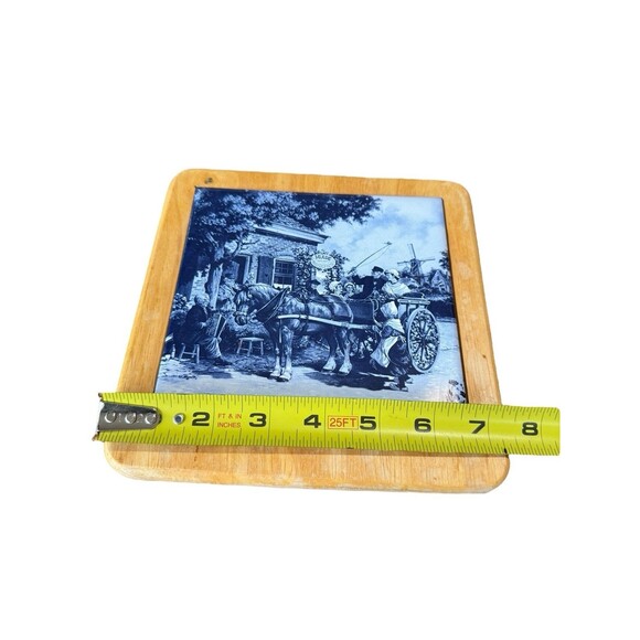 Vintage Royal Mosa Holland Blue Delft Tile Hand Decorated Windmill Horse Framed - Picture 3 of 4